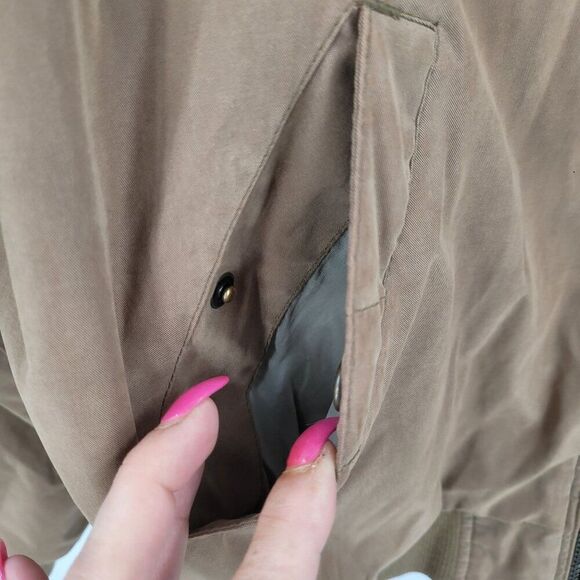 Vintage Mens Medium Tan Zip Up Bomber Dress Jacket Neutral Collared Pockets - Picture 6 of 10